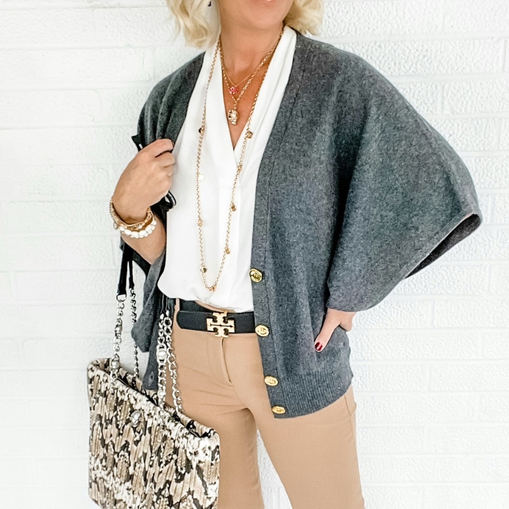 Tory Burch Batwing Dolman Cardigan - Gray - Small
